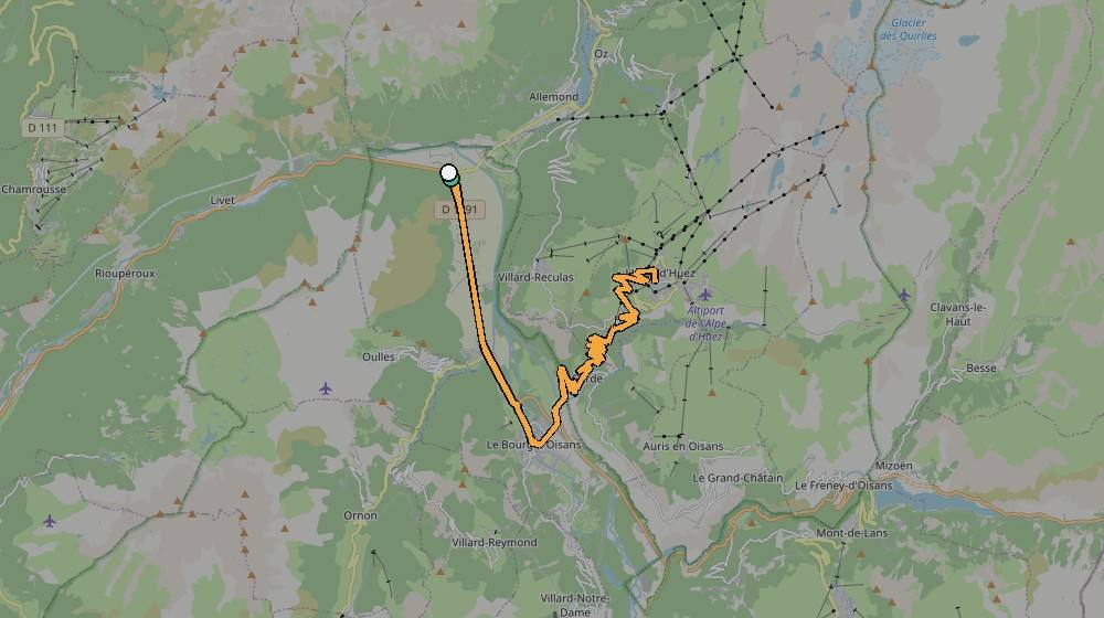 Real GPS route map of the ride from Le Bourg-d'Oisans, French Alps