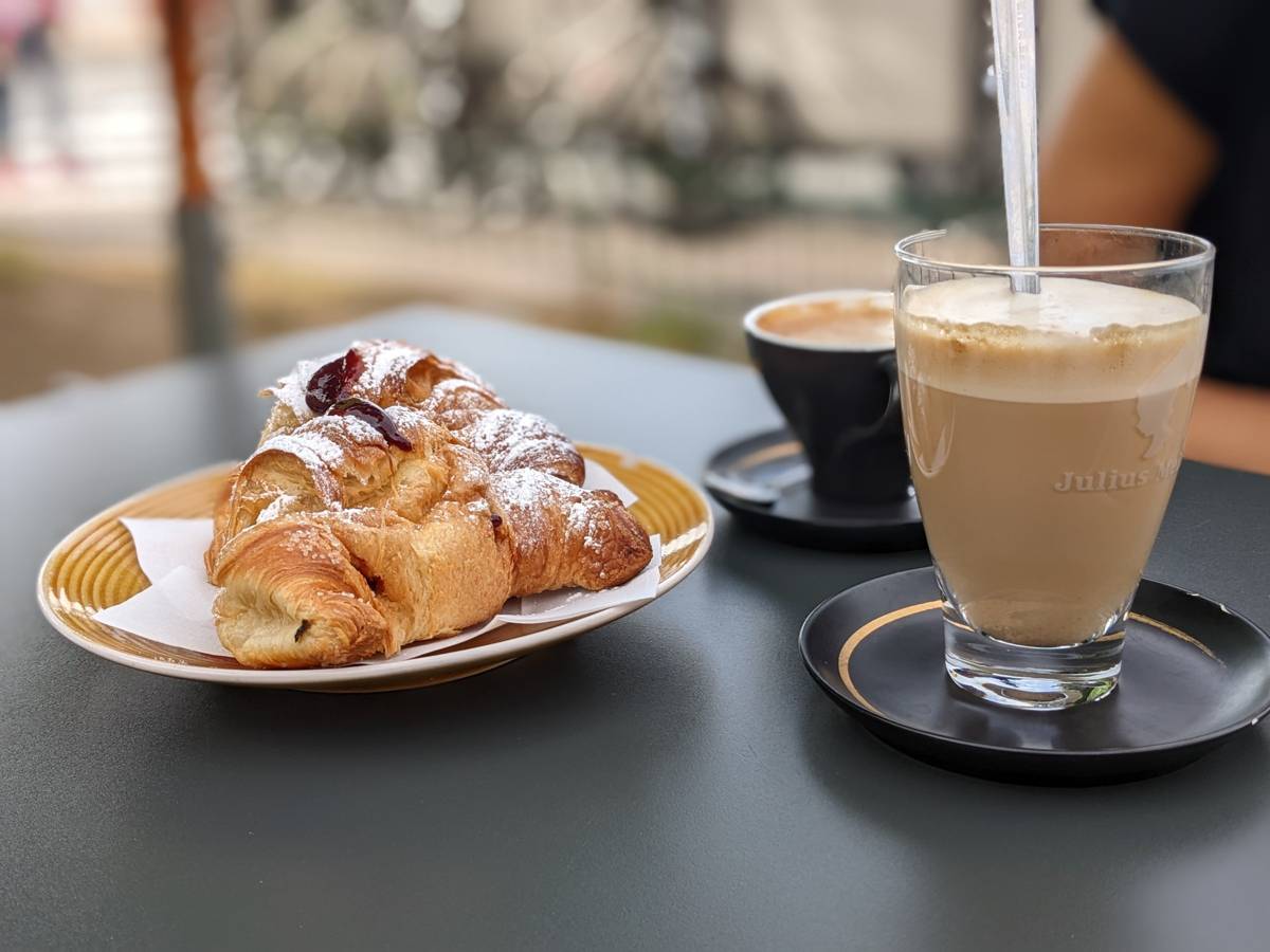 Coffee and pastries at a café near Cipressa, Liguria