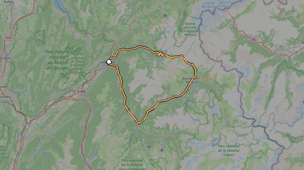 Real GPS route map of the Cormet de Roseland ride, French Alps