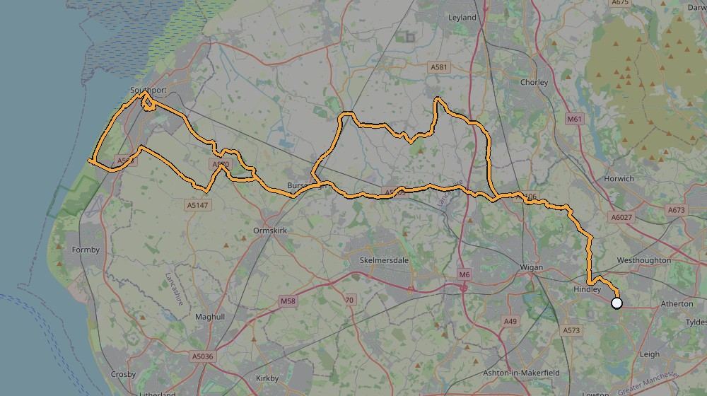 Real GPS route map of the 18 July 2013 Southport ride
