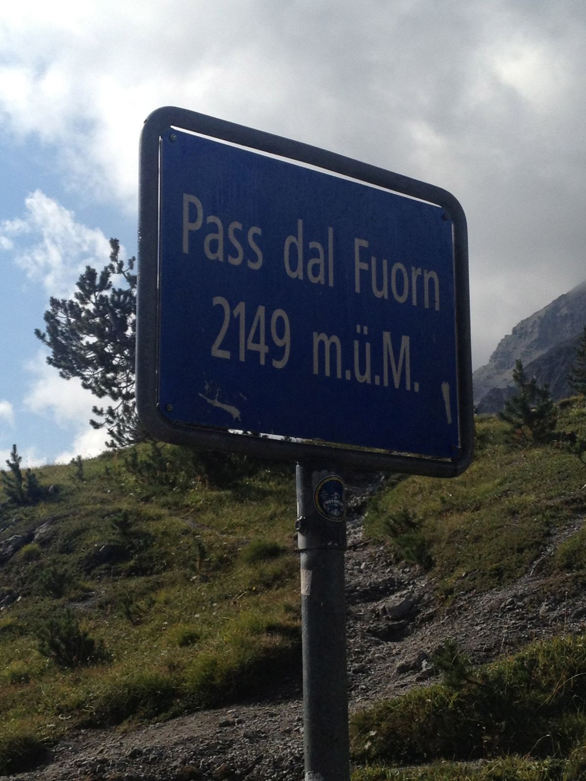 Pass dal Fuorn 2149m altitude sign, the Ofen Pass in the Swiss National Park