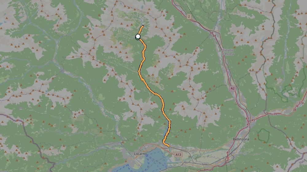 Real GPS route map of the 2015 ride up the Verzasca Valley to Sonogno